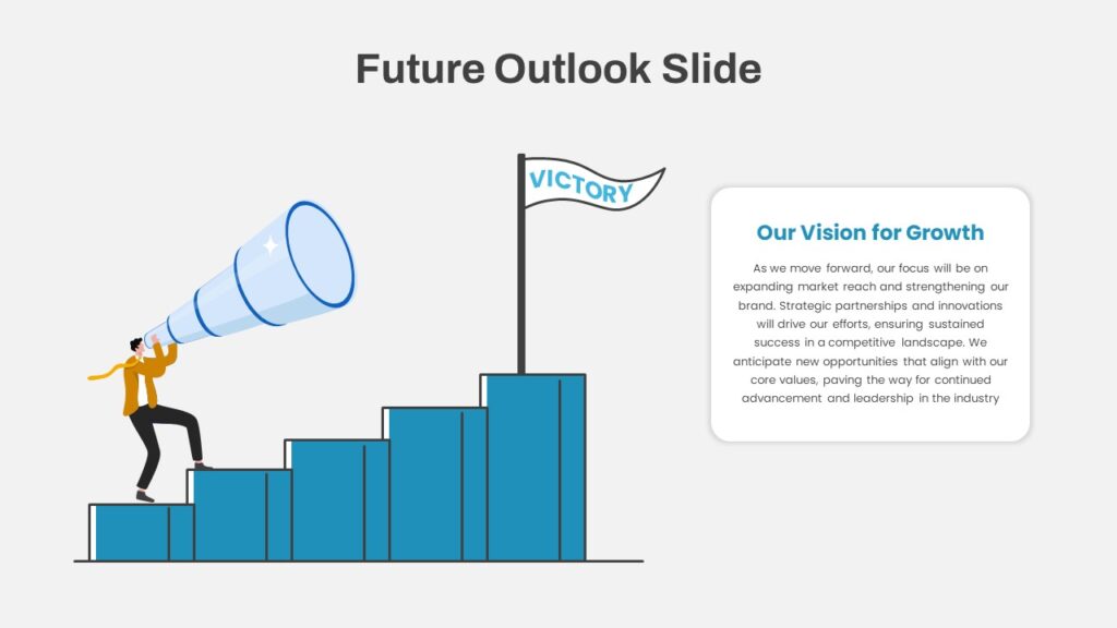 India AI revolution: “Illustration of a business professional using a telescope while climbing bar charts toward a flag labeled ‘Victory,’ symbolizing growth, vision, and future success — with text on the right titled ‘Our Vision for Growth.’”